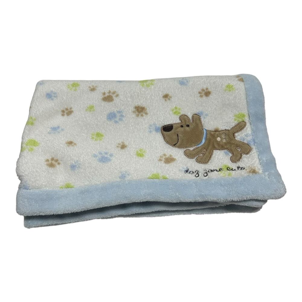 Carter’s Dog Gone Cute Baby Blanket 40x30 Doghouse Paw Print Blue Green Brown
